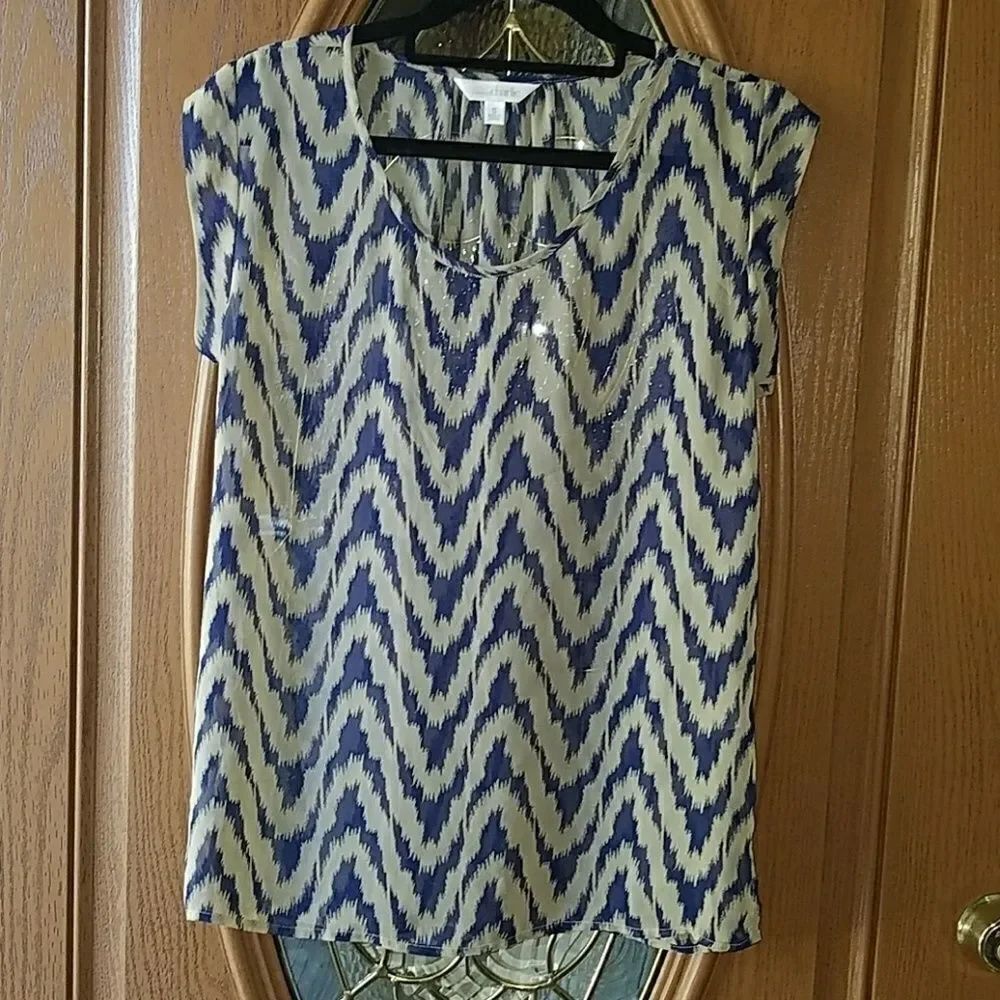 Charming Charlie tan navy sheer blouse Sz. S